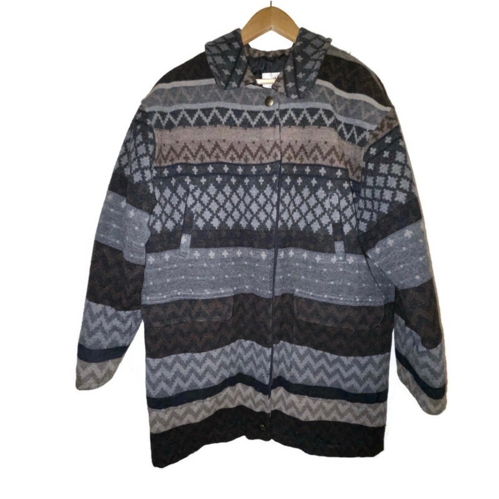 Vintage Steilmann  Wool Blend Aztec Print Mid length Coat SZ  L